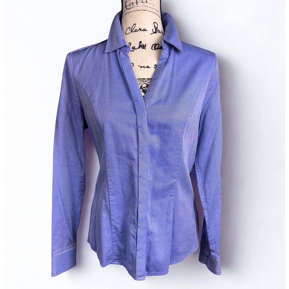 Express The Essential Shirt Button Up Micro Stripe Leopard Trim Tailored Size M